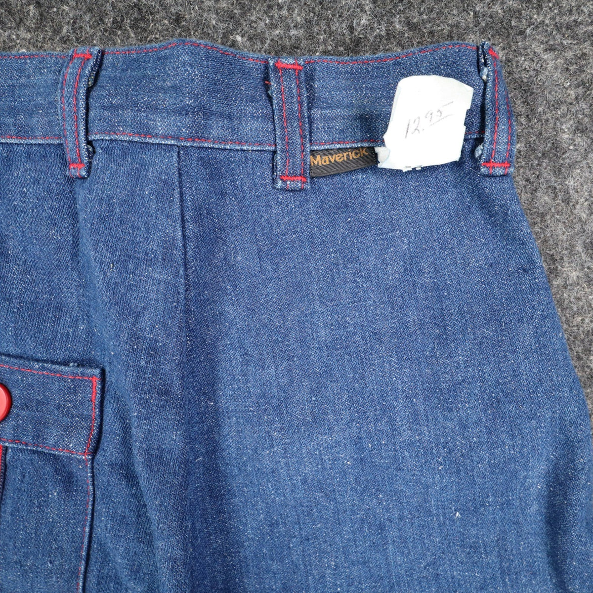 Maverick Denim Pants Kids 12 Slim Blue Red Button Pockets Wide Leg Cotton NOS - take2supply