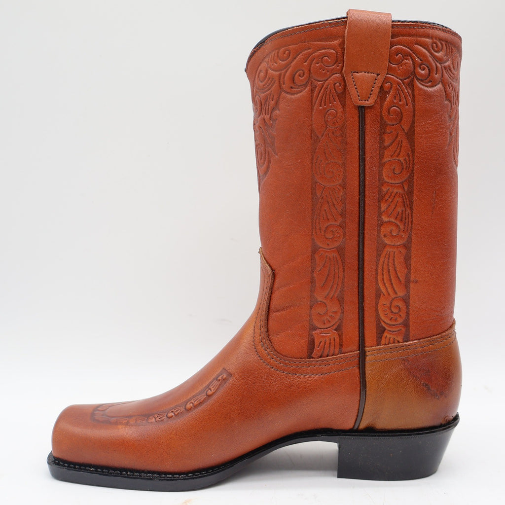 Acme Vintage Western Boots Kids 4.5D Tan Leather Square Toe Cowboy 2418 USA Made - take2supply
