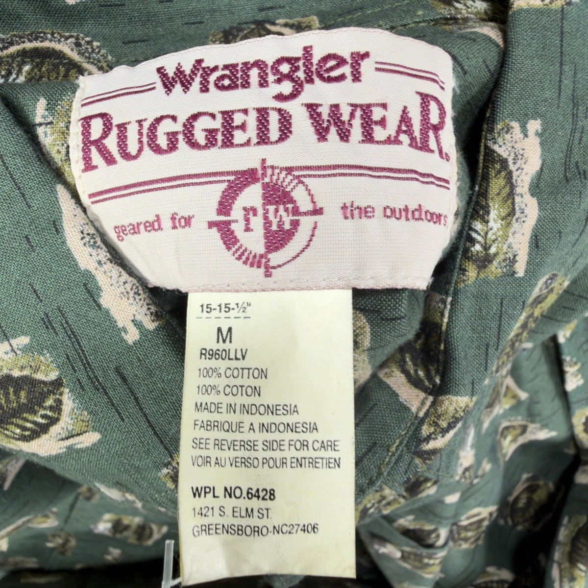 Wrangler Rugged Wear Leaf Print Shirt Mens M Green Cotton NWT R960LLV New - take2supply
