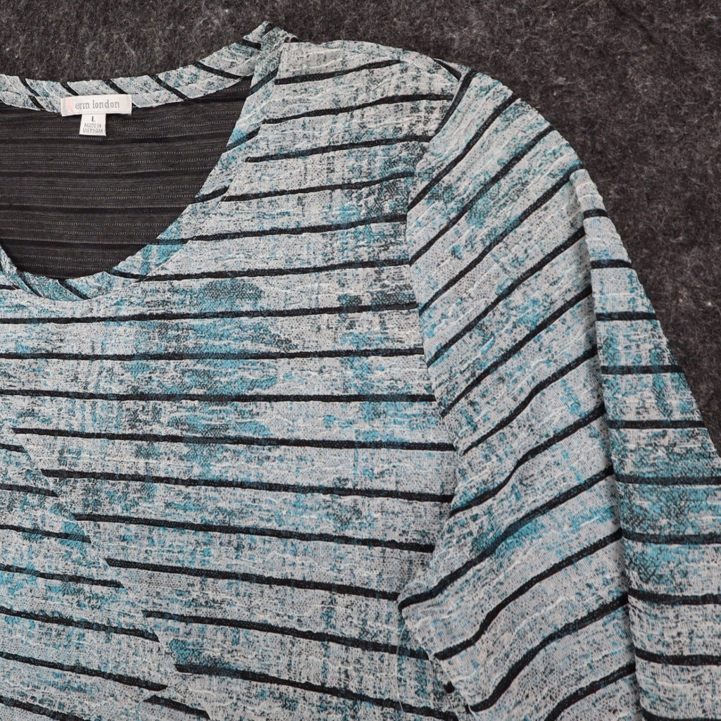 Erin London Top Womens L Blue Black Striped Textured Knit Long Sleeve NWT - take2supply