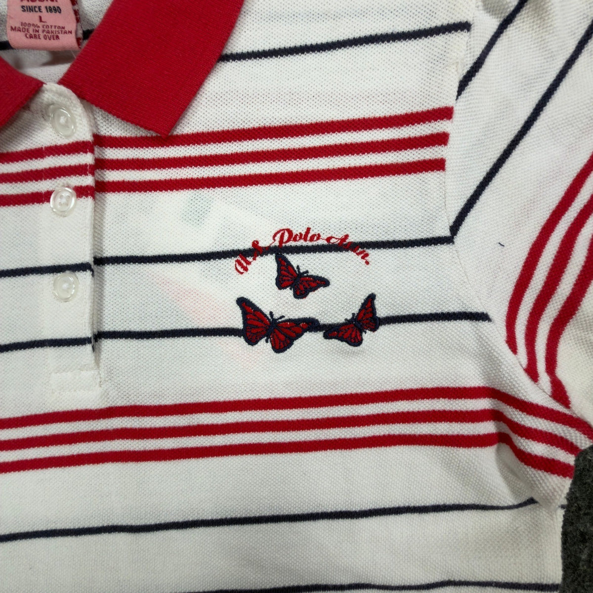 U.S. Polo Assn. Y2K Butterfly Stripe Polo Shirt Girls L White NWT C410 - take2supply