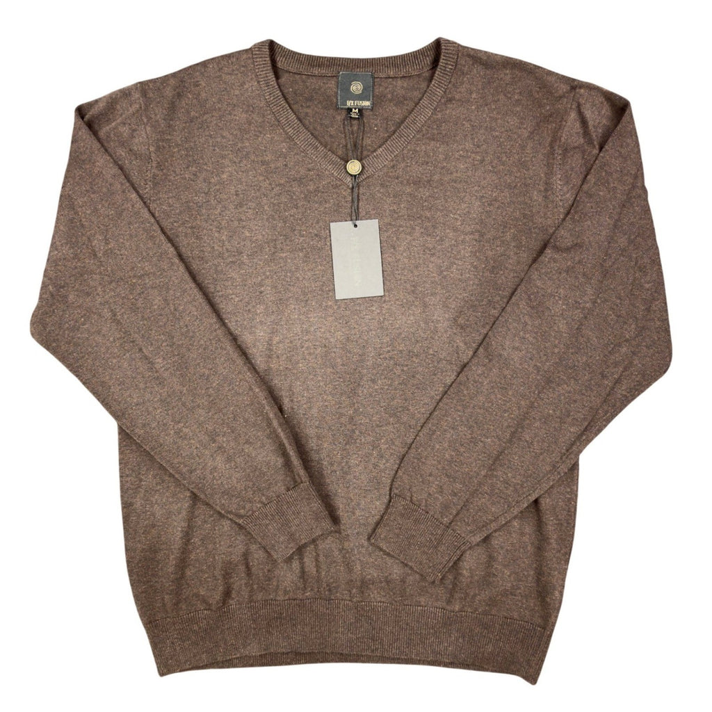 F/X Fusion V-Neck Sweater Mens M Brown Heather Cotton Blend NWT - take2supply