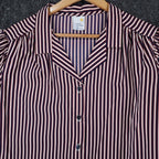 Sunny Shores Blouse Womens 18 Vintage 80s Red White Blue Striped Puff Shoulder - take2supply