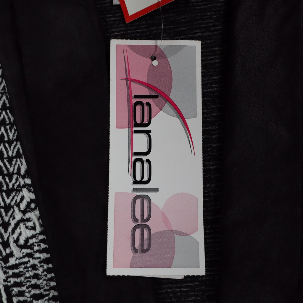 Lana Lee Cardigan Jacket Womens Medium Black White Geometric Open Front NWT - take2supply