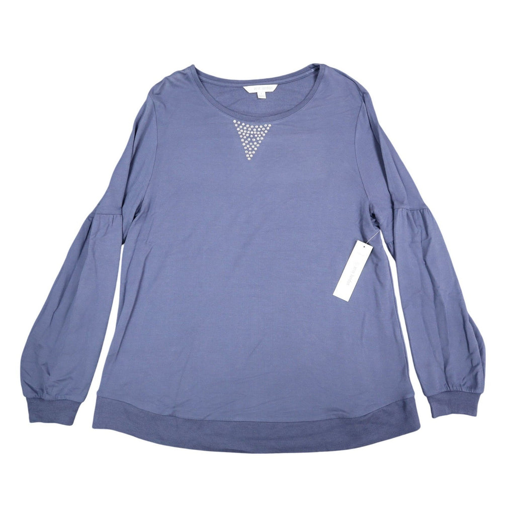 Erin London Top Womens Large NWT Blue Rhinestone Embellished Balloon Sleeve - take2supply