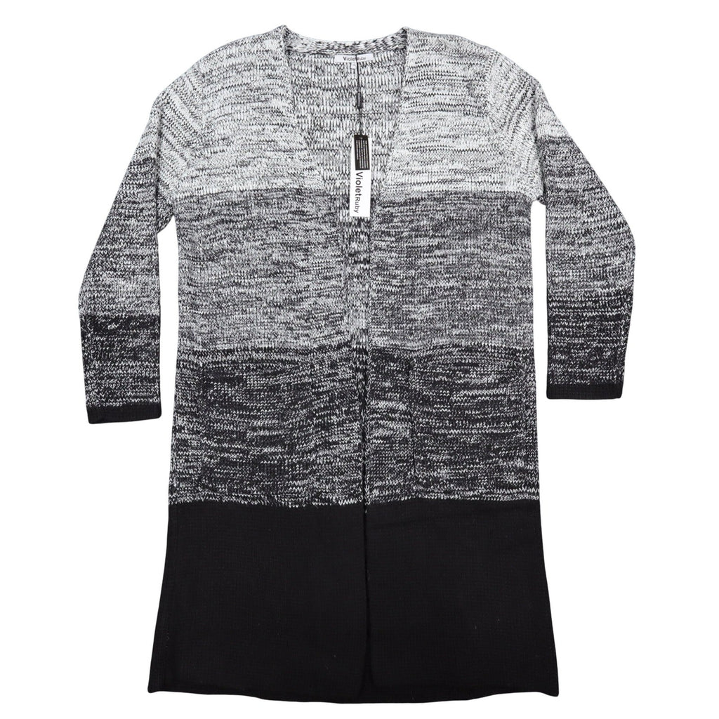 VioletRuby Cardigan Womens Medium Black Grey Ombre Marled Longline NWT - take2supply
