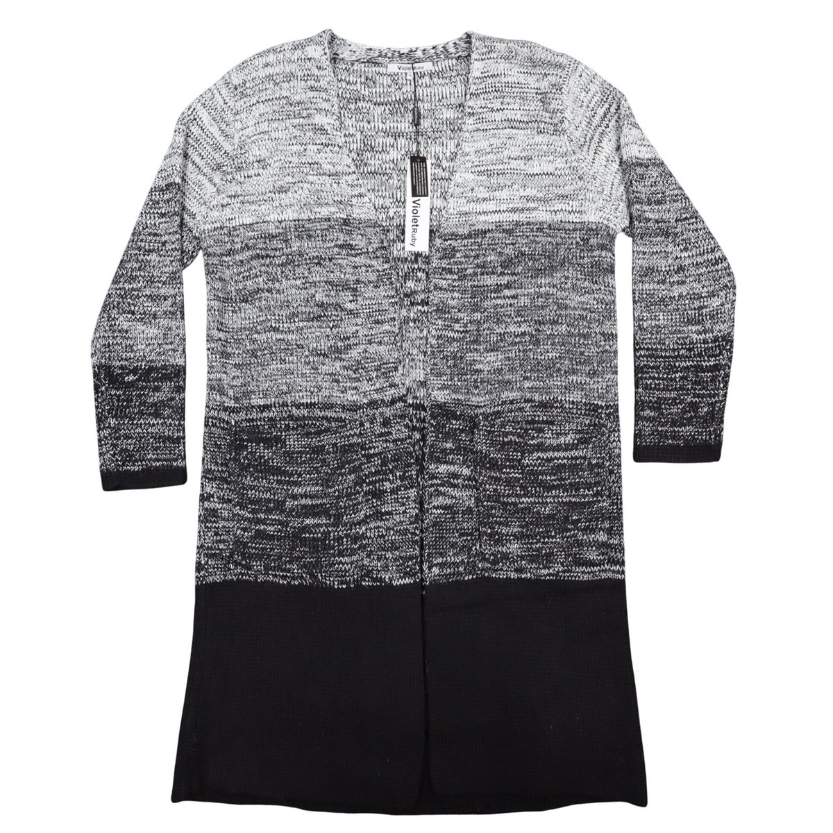 VioletRuby Cardigan Womens Medium Black Grey Ombre Marled Longline NWT - take2supply