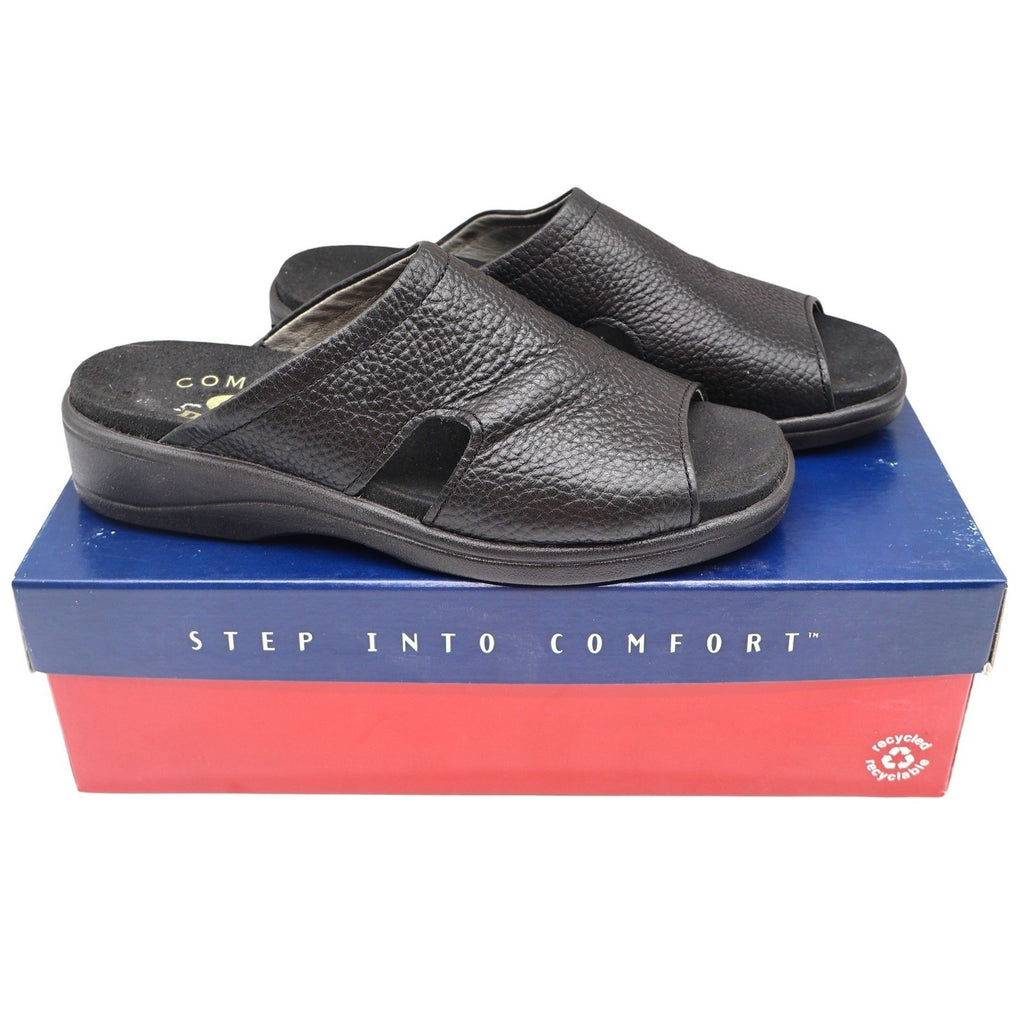 Dexter Comfort Classic Sandals Womens 7.5 Vintage Black Tumbled Leather Slides - take2supply