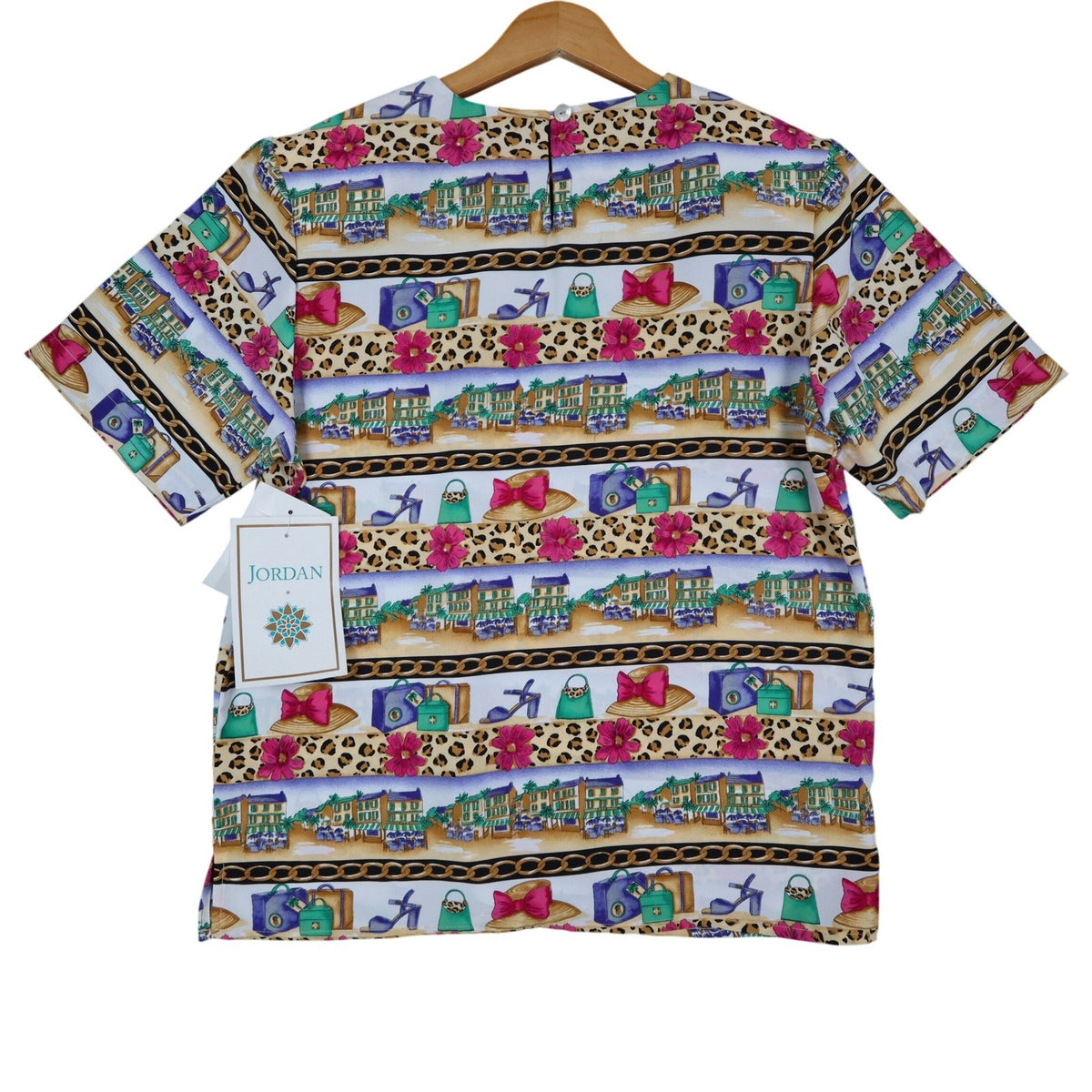 Jordan Top Womens Small Vintage 90s Novelty Print Leopard Chain Link SS NWT - take2supply