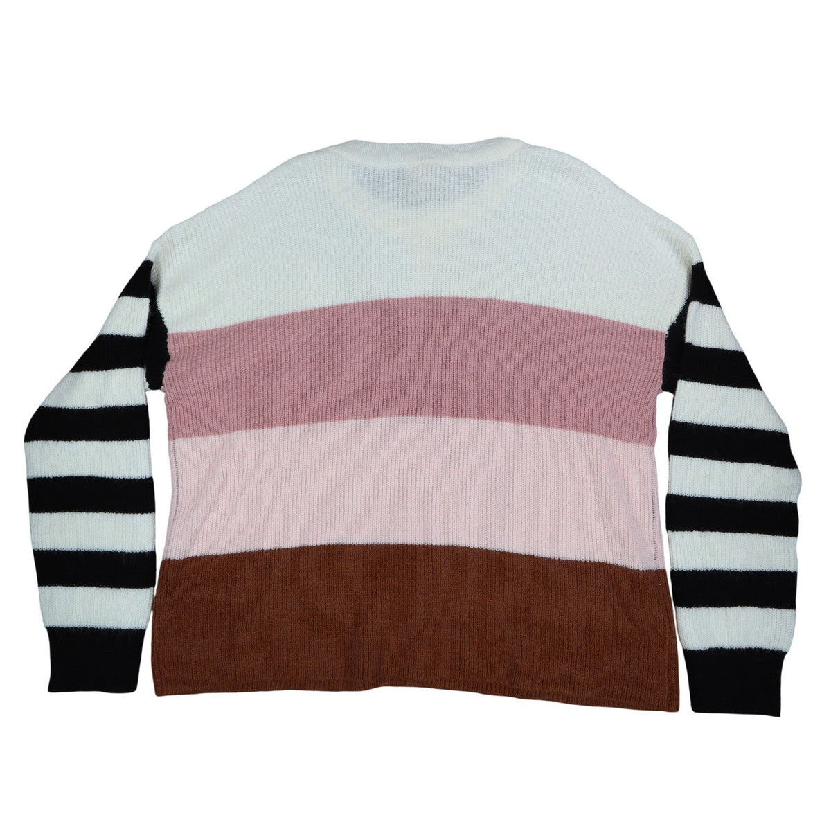 Hem & Thread Colorblock Striped Sweater Womens Large NWT Pink Brown Cream 7535 - take2supply