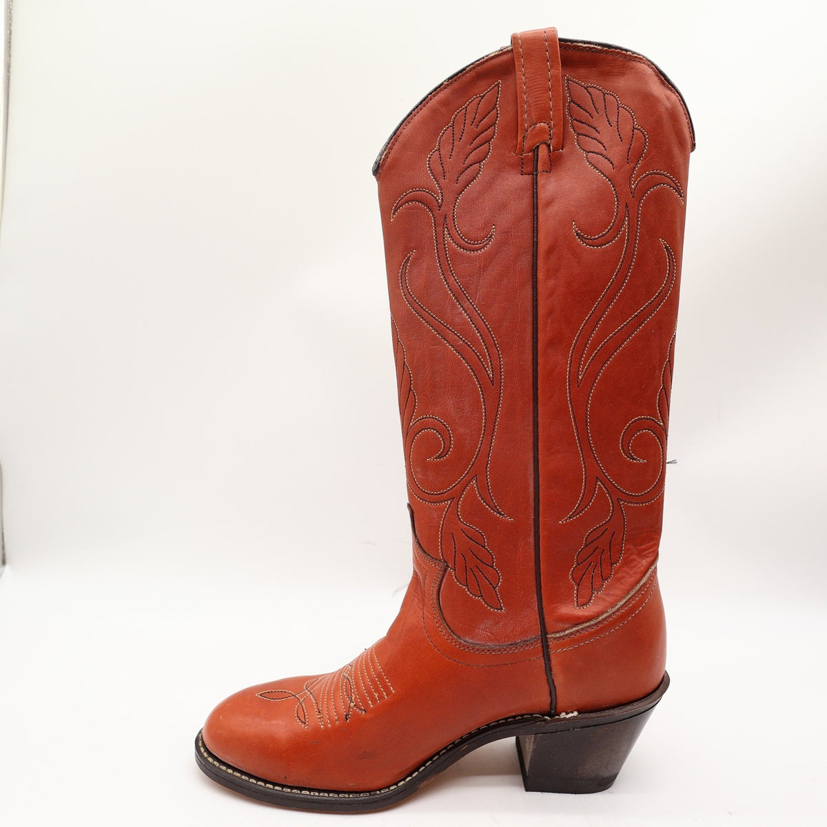 Acme Vintage 70s Western Boots Womens 6 Rust Leather Deadstock New NWT - take2supply