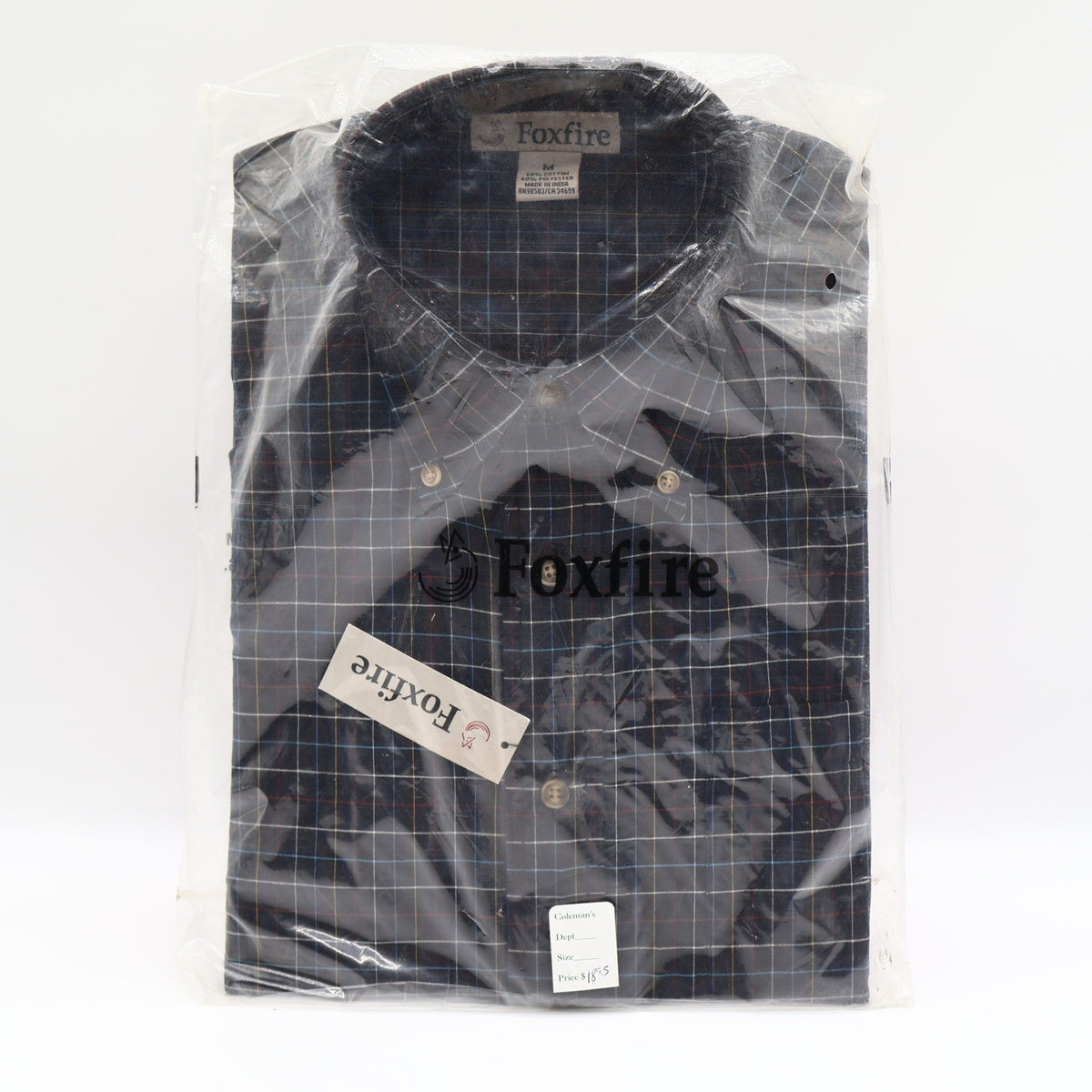 Foxfire Shirt Mens M Navy Windowpane Plaid Cotton Blend Button Down Collar NWT - take2supply