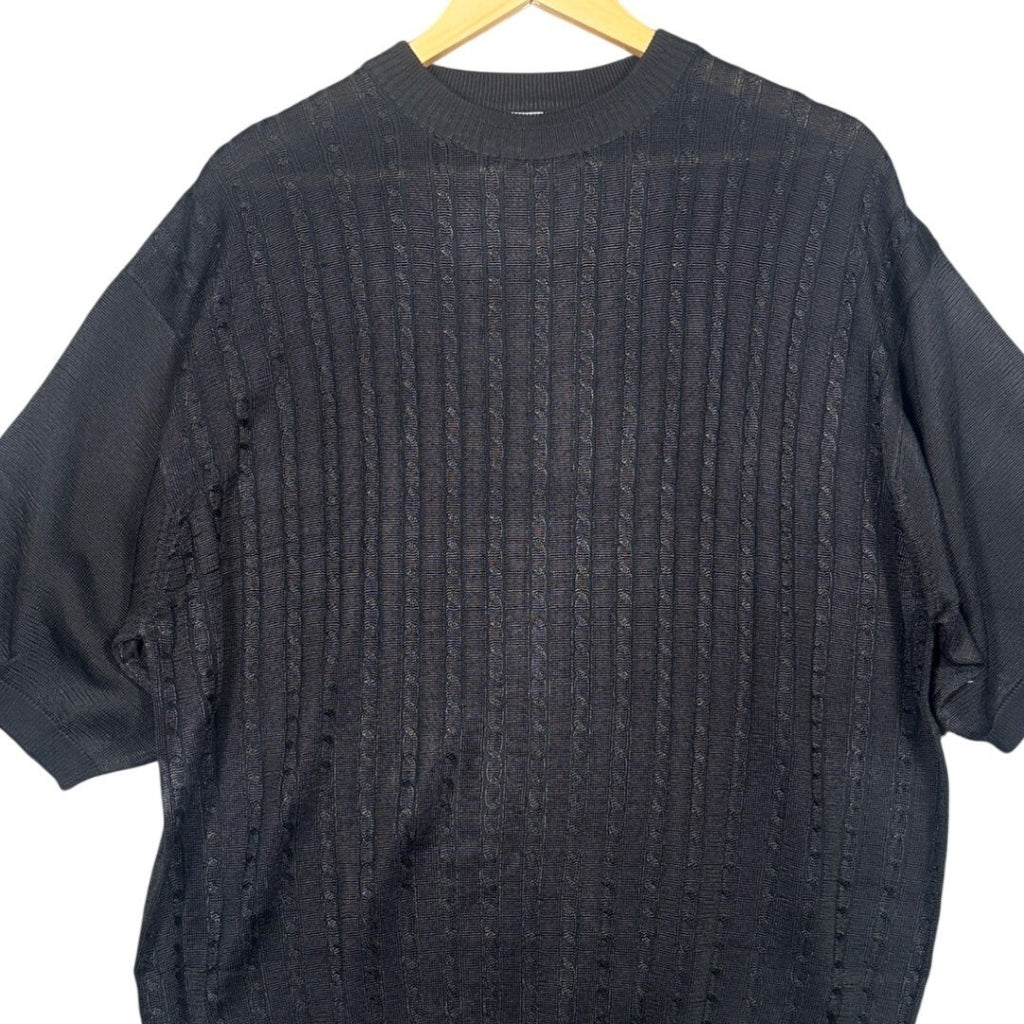 Irvine Park Mens XLG Black Cable Knit Short Sleeve Sweater Top - take2supply