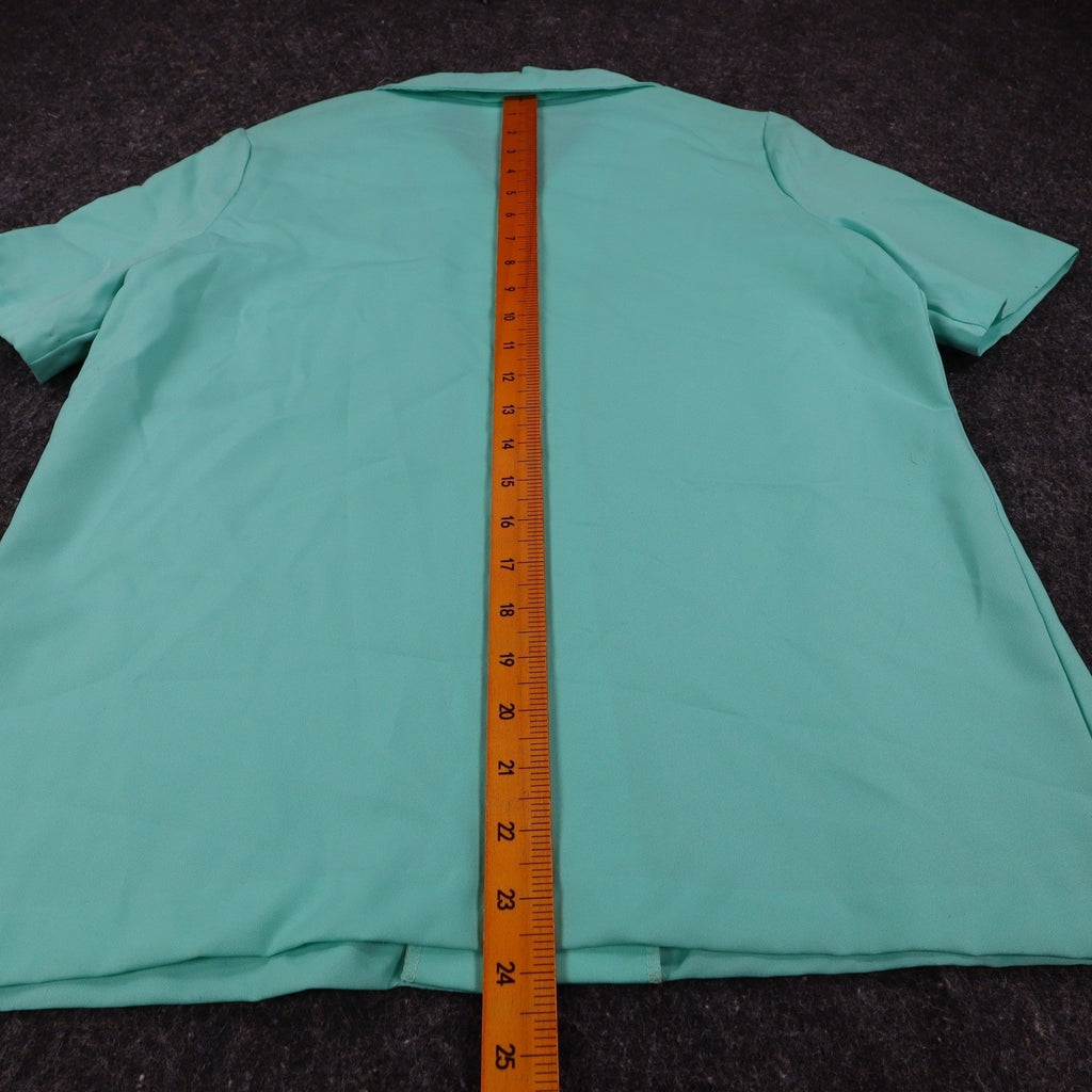 Fran Keene Vintage 70s Blouse Womens 10 Aqua Mint Green Short Sleeve Button Up - take2supply