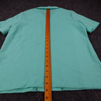 Fran Keene Vintage 70s Blouse Womens 10 Aqua Mint Green Short Sleeve Button Up - take2supply