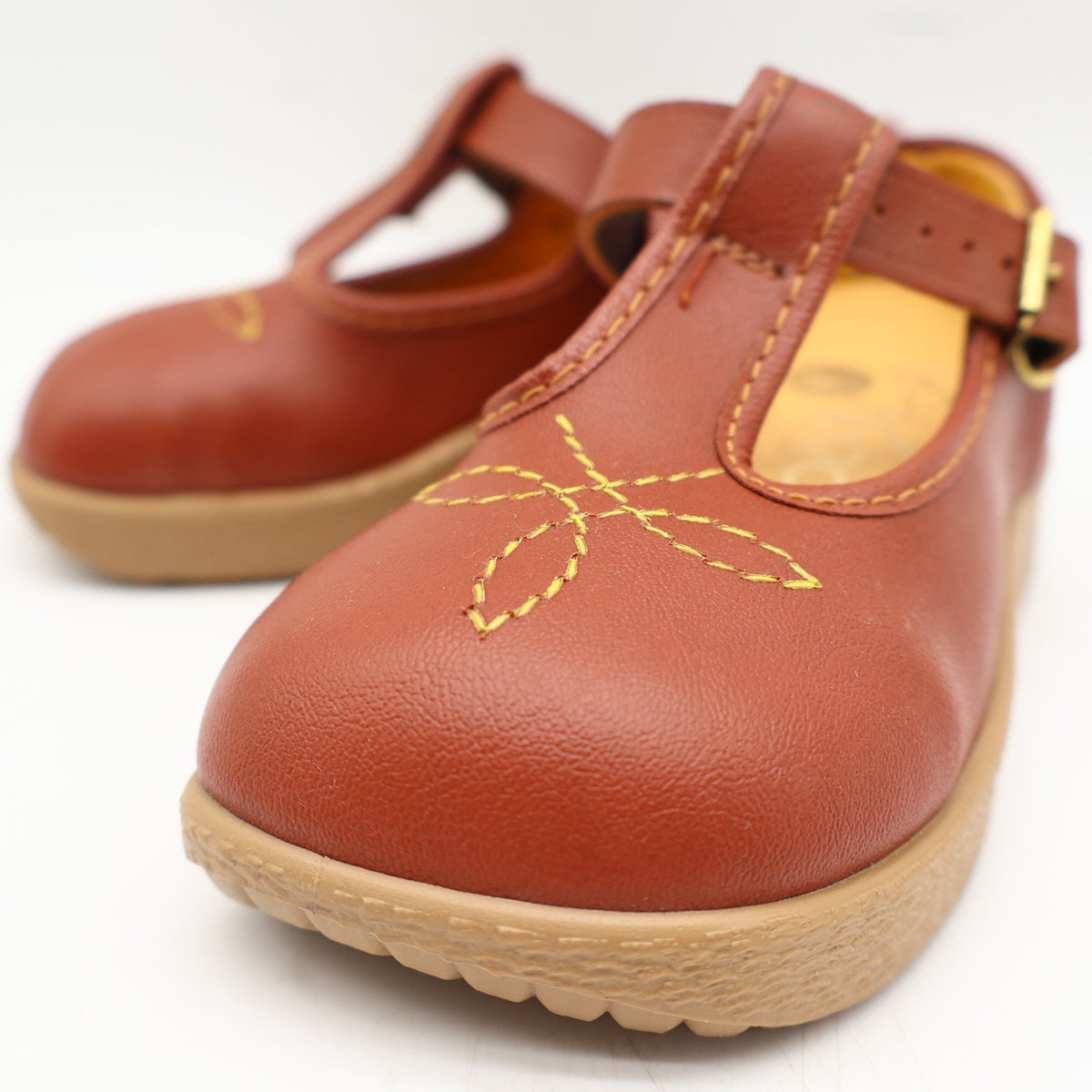 Candy Kids T-Strap Shoes Toddler 7 Vintage Brown Faux Leather USA Deadstock - take2supply