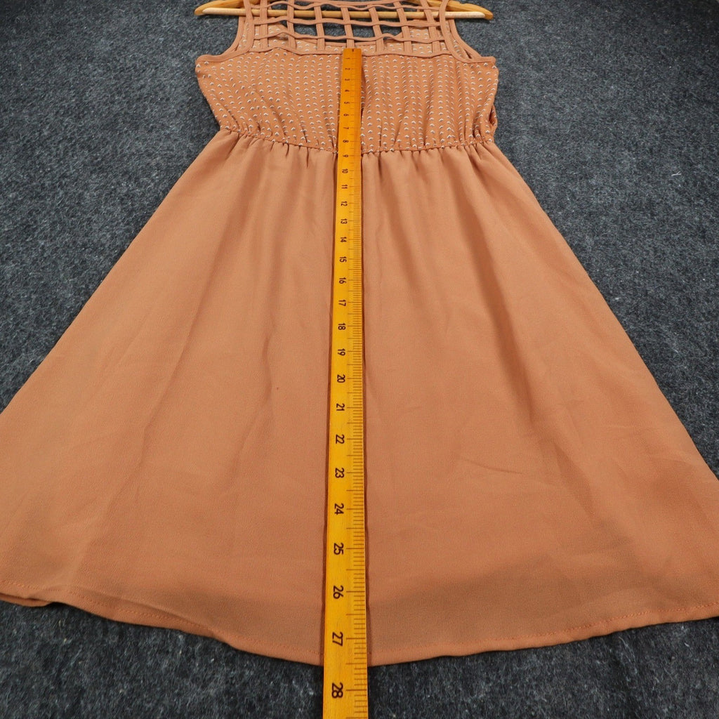 Blu Pepper Sleeveless Dress Small Rust Orange Lattice Cage Back Geometric Print - take2supply