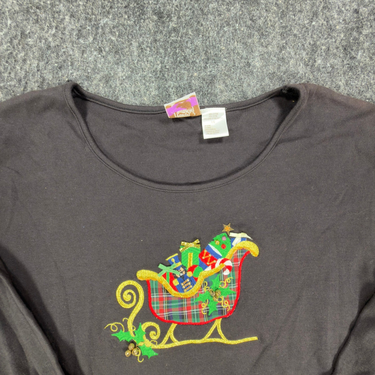 Peanut Butter & Jelly Christmas Sleigh Top Womens L Black Cotton New - take2supply