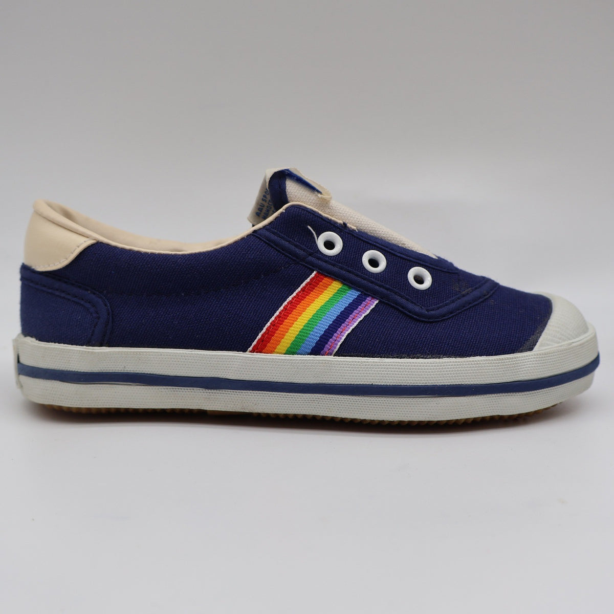 AAU Ruff Necks Scooter Shoes 10.5 Vintage Deadstock Navy Rainbow Canvas Sneakers - take2supply