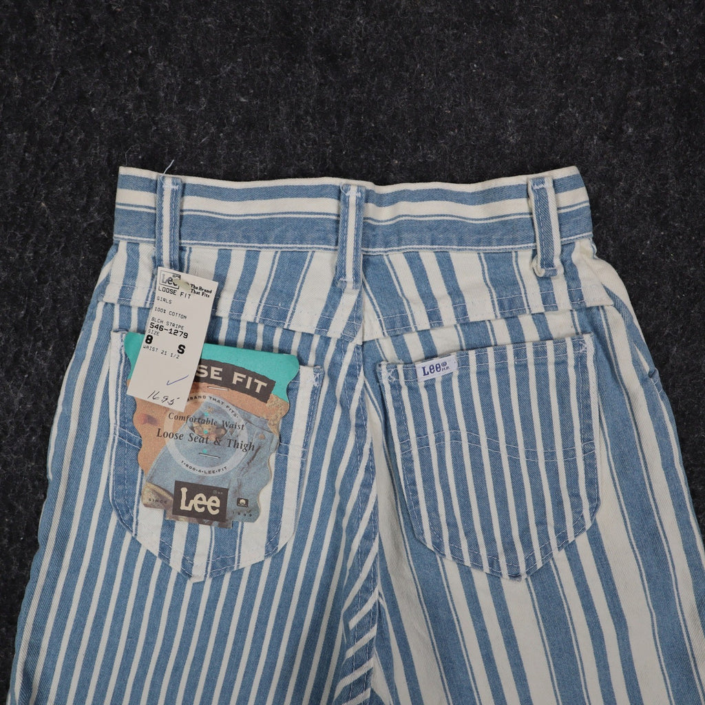 Lee Striped Denim Shorts Girls 8 Slim Vintage 90s USA Deadstock Blue White - take2supply