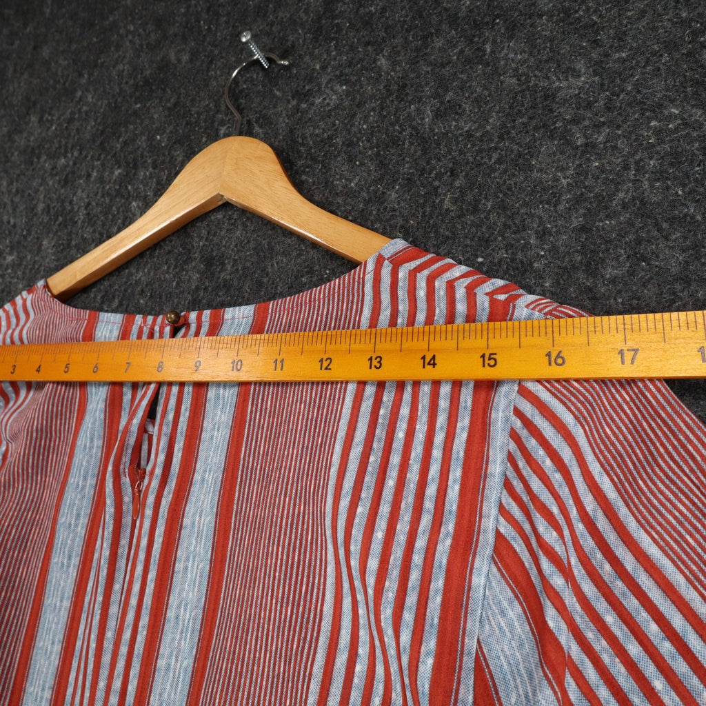 Entro Striped Front Tie Blouse Womens Size L Red Blue Bell Sleeve Top NEW - take2supply