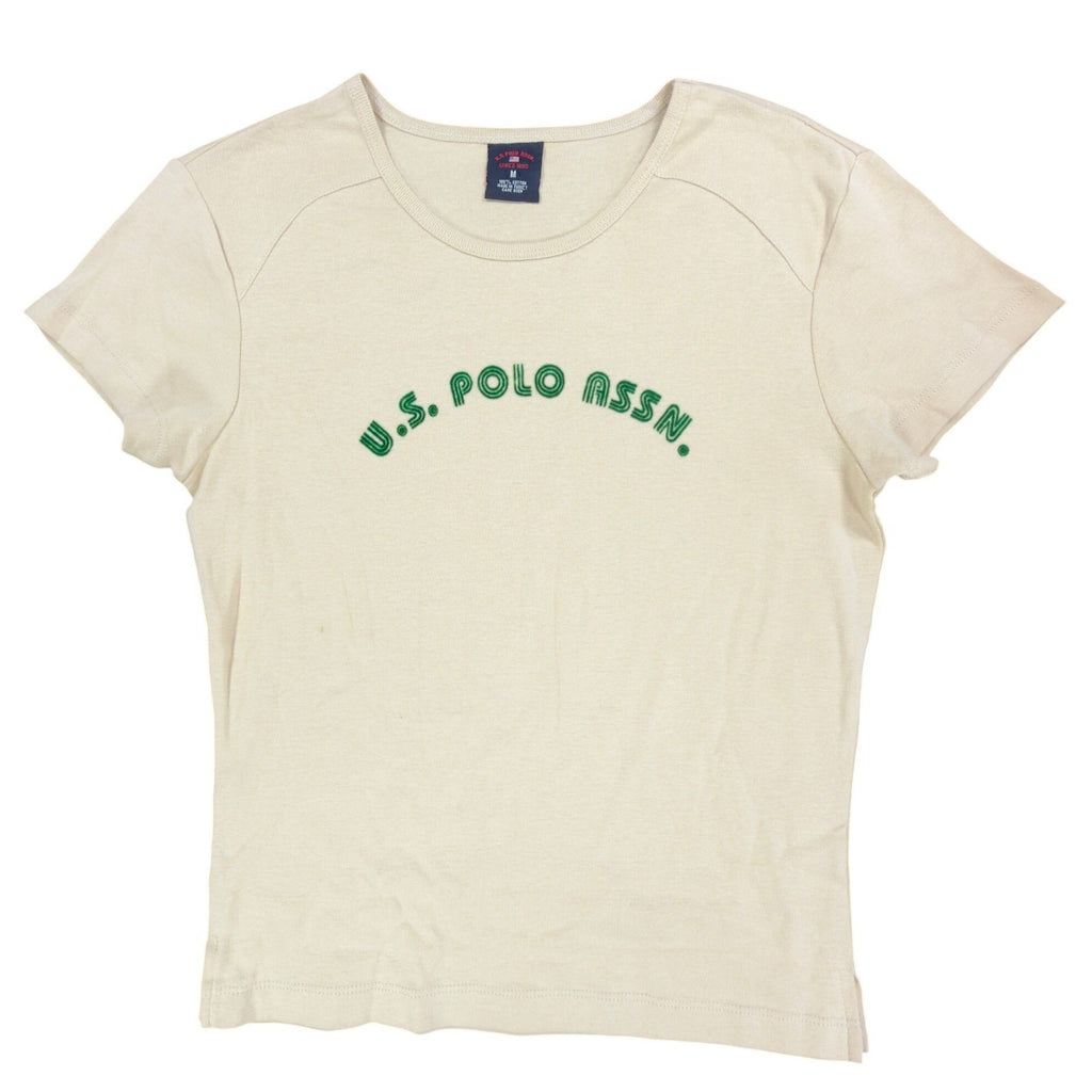 U.S. Polo Assn. Vintage Style Tee Women Medium Beige Cotton Logo Shirt New - take2supply