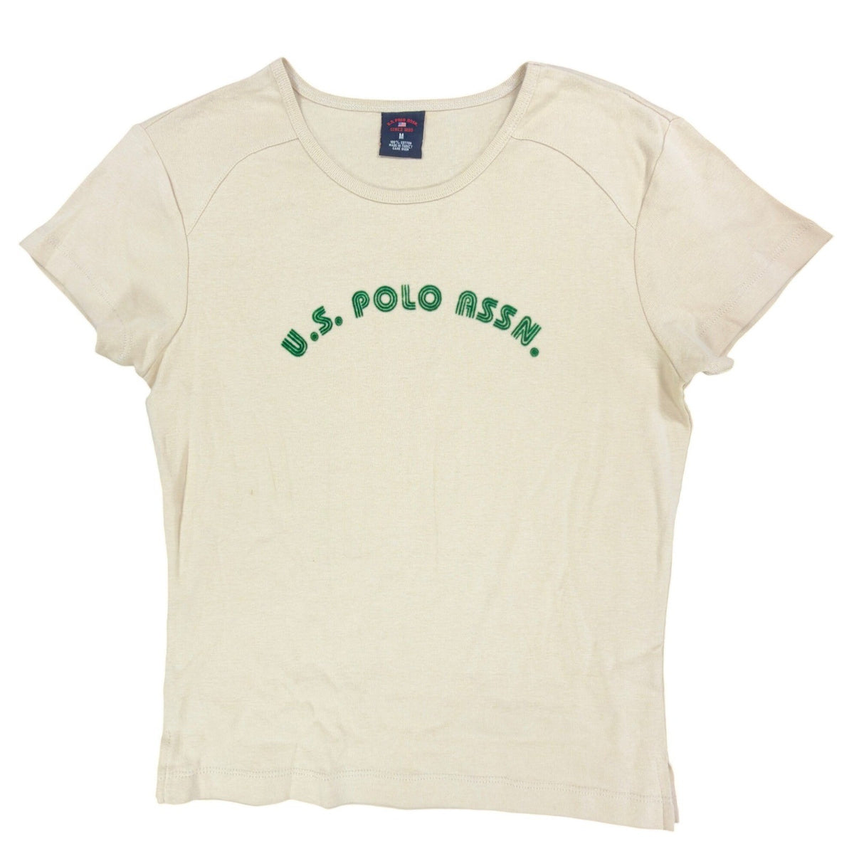 U.S. Polo Assn. Vintage Style Tee Women Medium Beige Cotton Logo Shirt New - take2supply