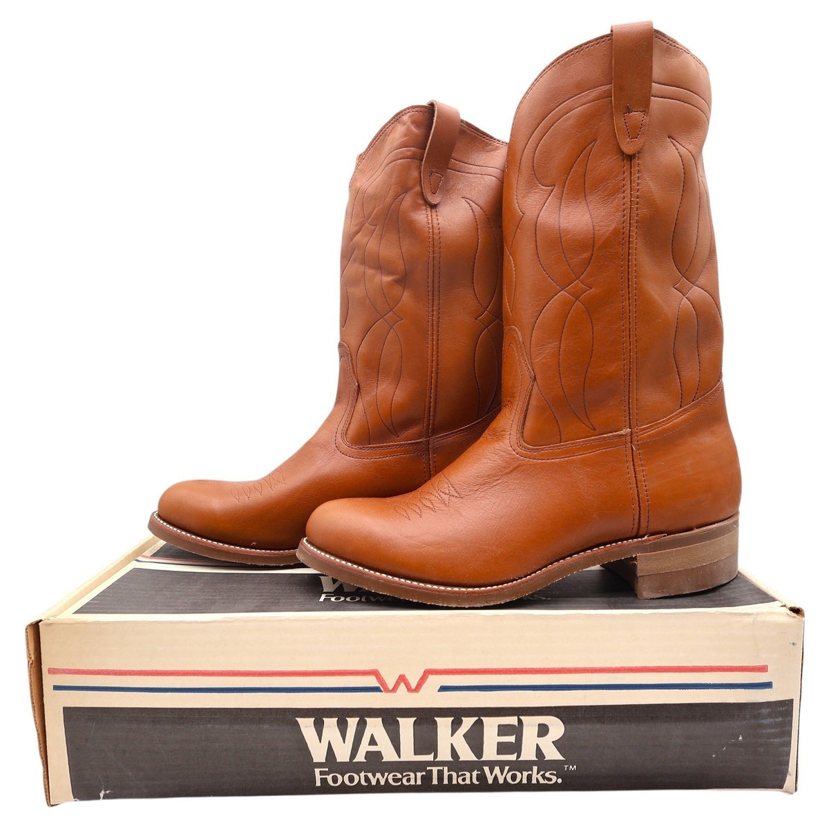 Walker Vintage Western Boots Mens 11 Brown Leather Deadstock NIB USA Made - take2supply