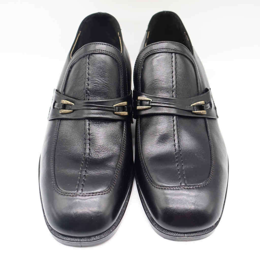 Fortune Shoes Loafers Mens 10 Vintage 70s Black Leather Square Toe Deadstock - take2supply