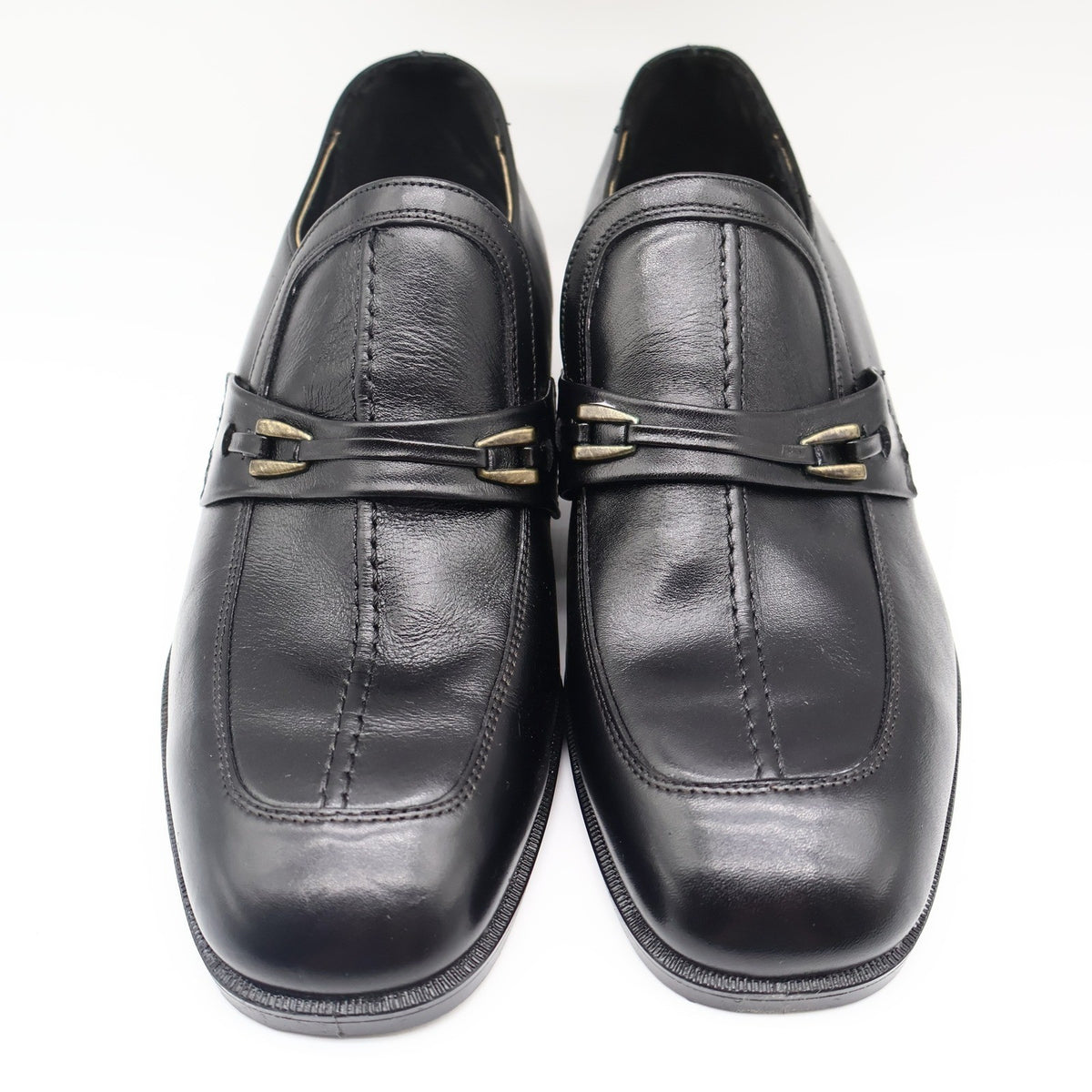 Fortune Shoes Loafers Mens 10 Vintage 70s Black Leather Square Toe Deadstock - take2supply