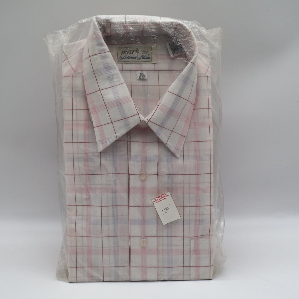 Mark VII Dress Shirt Mens 16 32/33 Vintage Deadstock White Red Blue Plaid Grid - take2supply