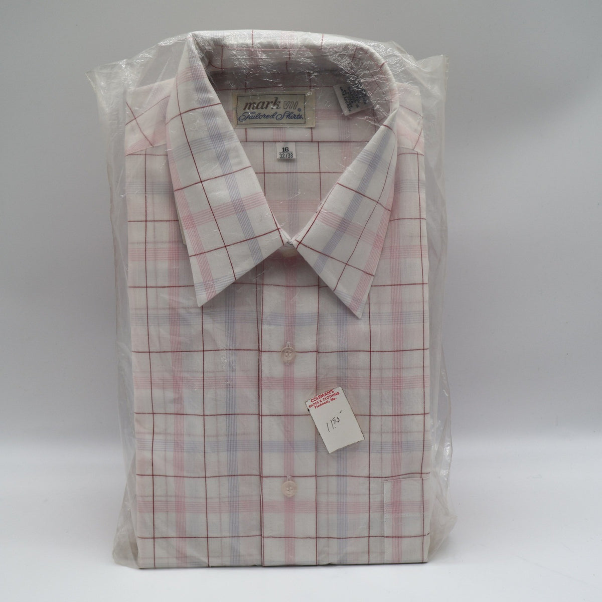Mark VII Dress Shirt Mens 16 32/33 Vintage Deadstock White Red Blue Plaid Grid - take2supply