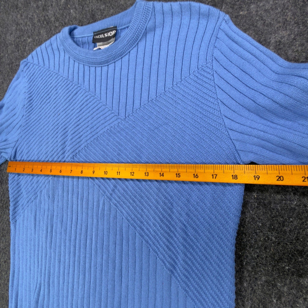 Excelsior Vintage 90s Ribbed Knit Sweater Mens Medium Blue Cotton Excellent - take2supply