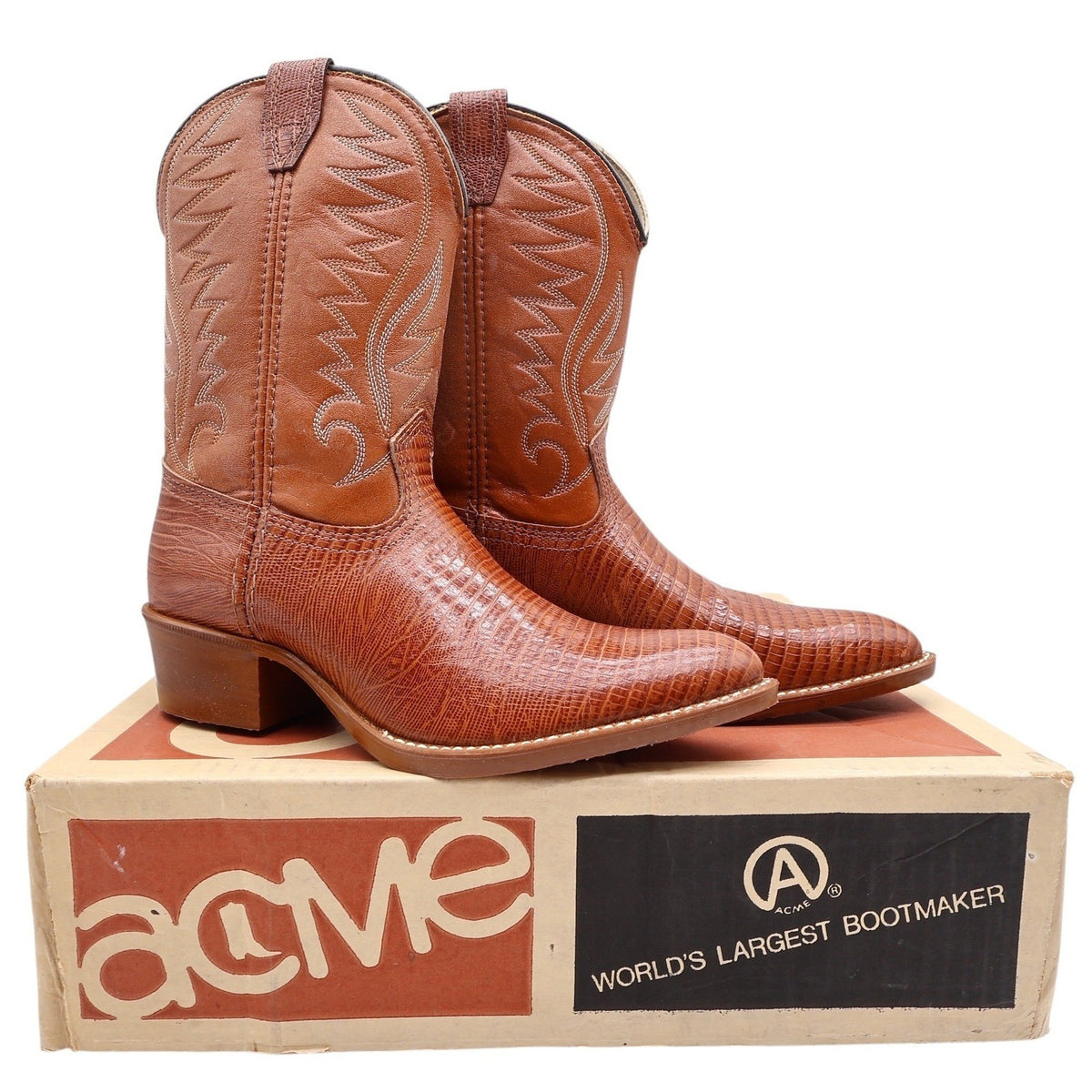 Acme Vintage Western Cowboy Boots Kids 2.5 D Brown Leather Deadstock NWT - take2supply