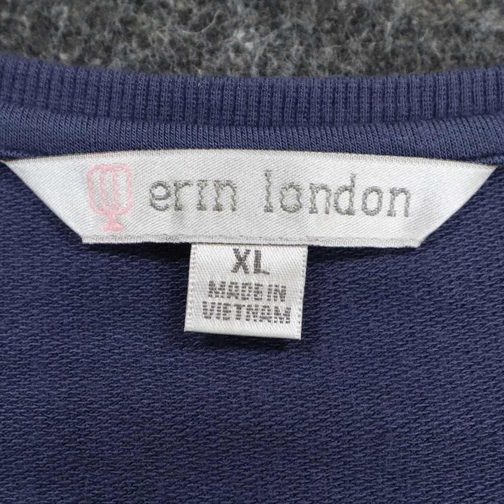 Erin London Top Womens XL Blue Rhinestone Balloon Sleeve French Terry New 15223 - take2supply