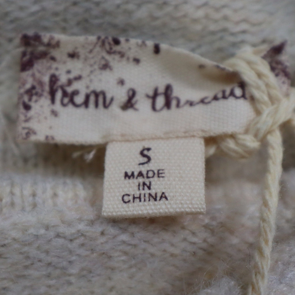 Hem & Thread Mock Neck Sweater Womens Small Cream Textured Checkerboard Knit NEW - take2supply
