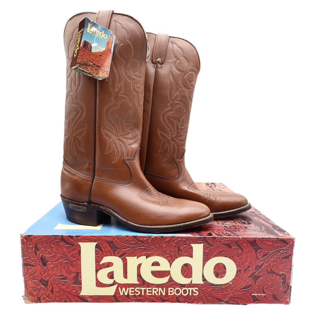Laredo Vintage 90s Western Boots Mens 8 D Tan Brown Leather Cowboy 2786 NIB - take2supply