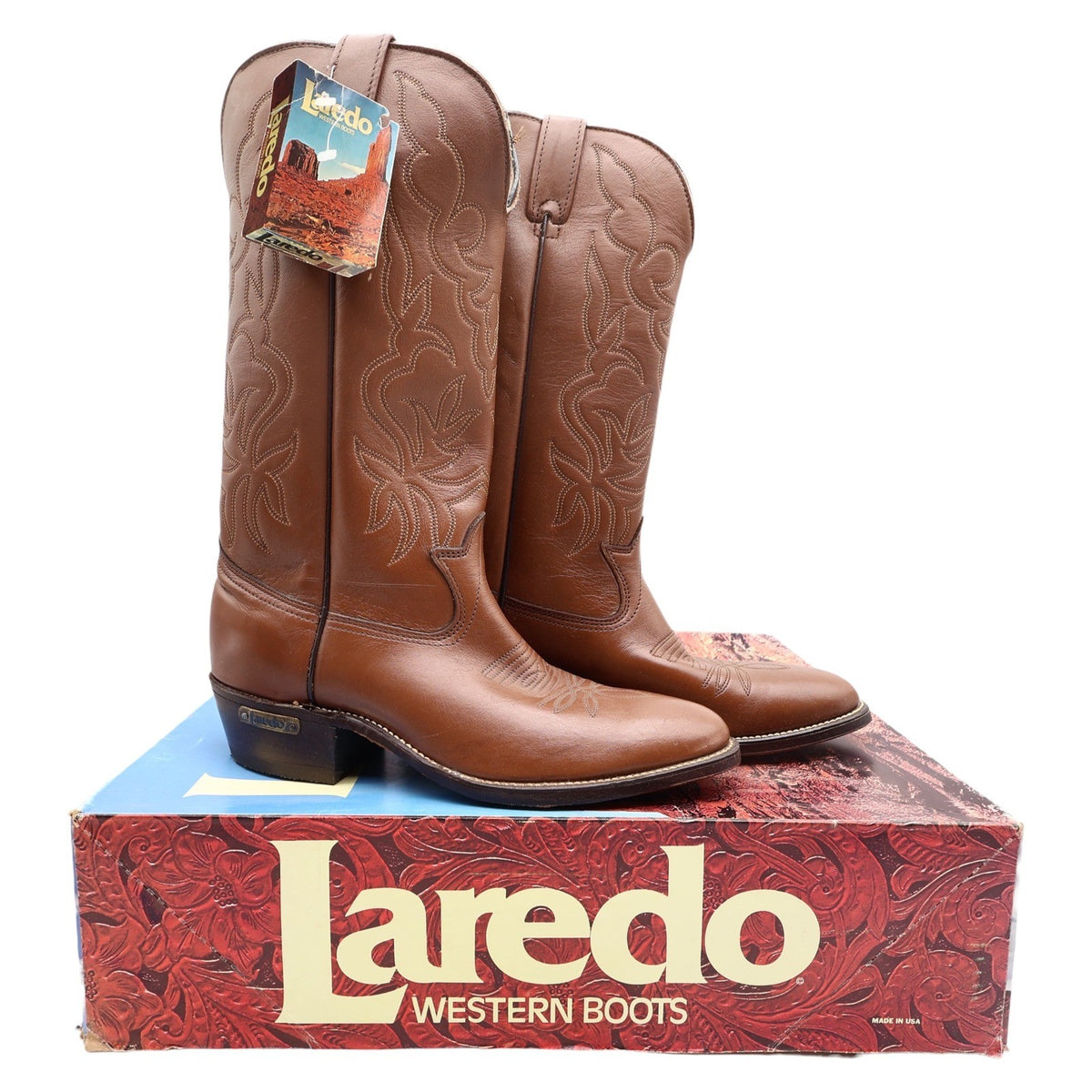 Laredo Vintage 90s Western Boots Mens 8 D Tan Brown Leather Cowboy 2786 NIB - take2supply