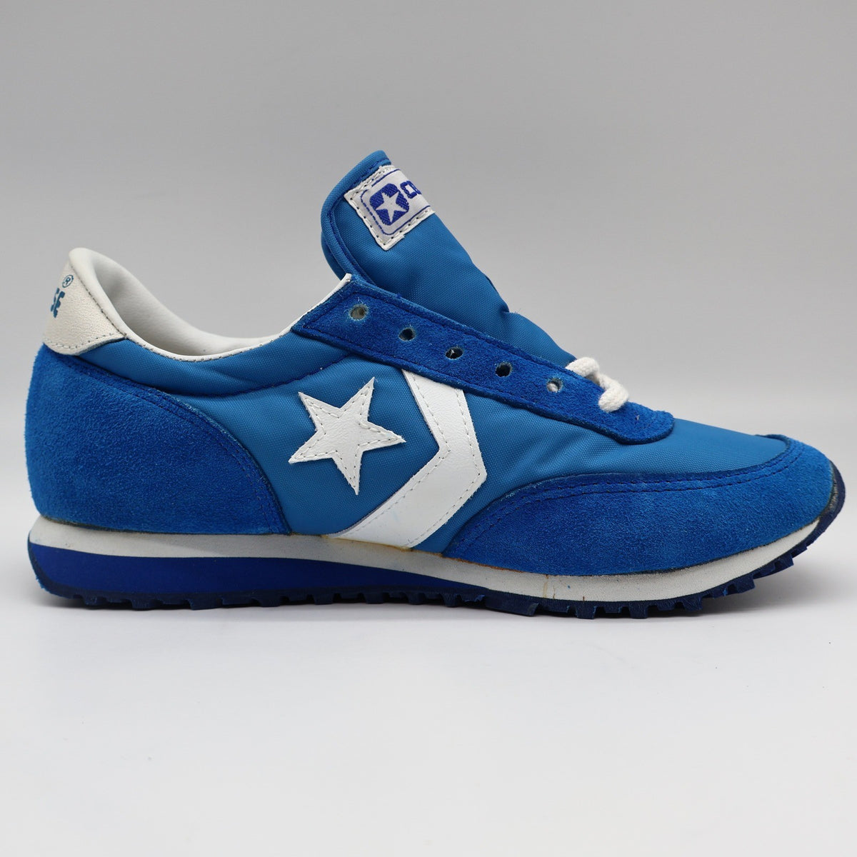 Converse Road Star Boys Size 3.5 Vintage 80s Blue White Nylon Suede Sneakers - take2supply