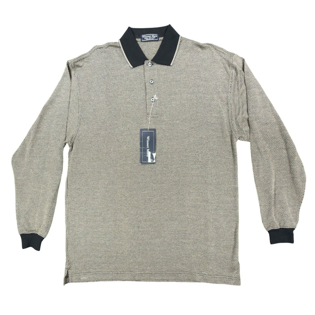 Winner Mate Vintage 90s Knit Polo Shirt Mens M Tan Black Mercerized Cotton NWT - take2supply