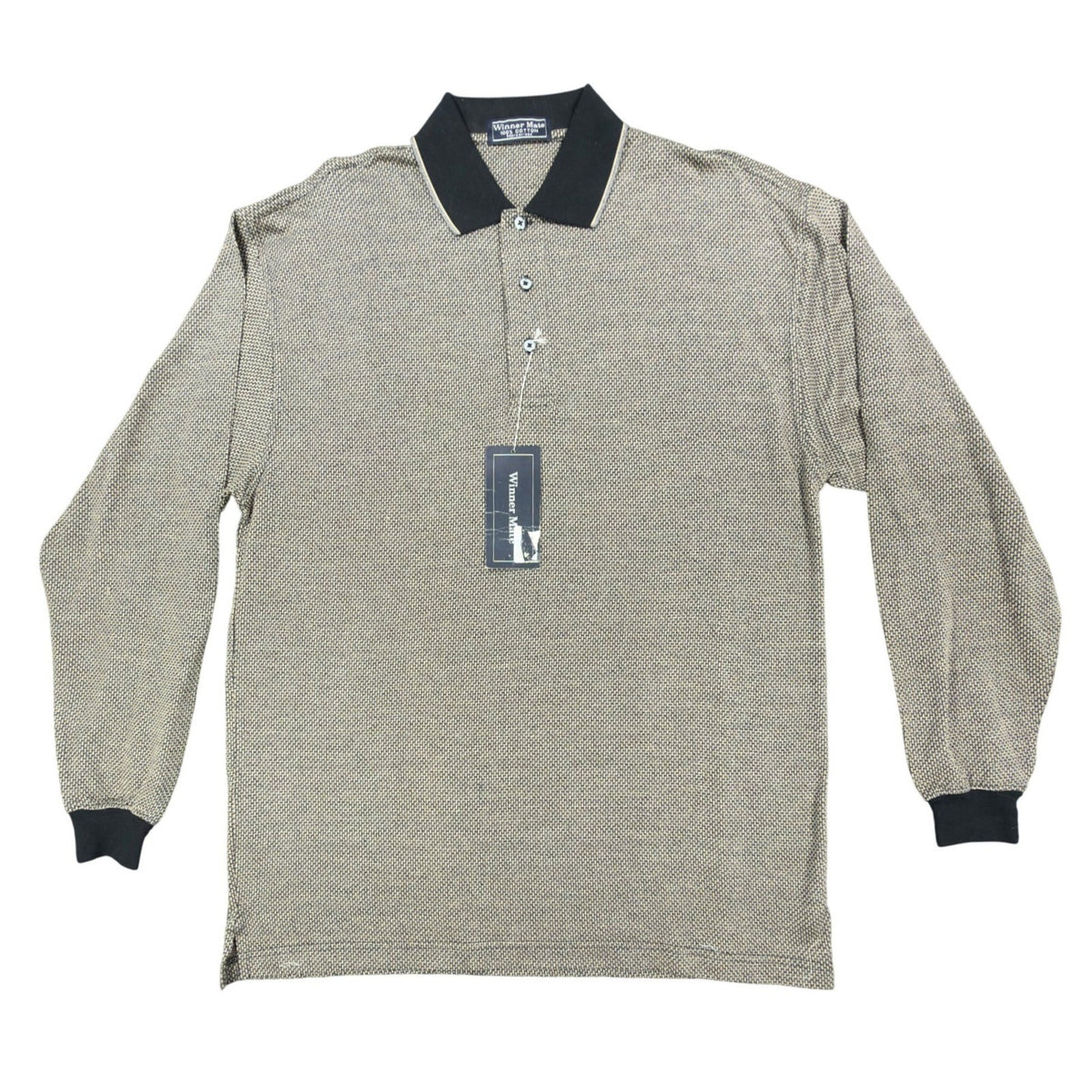 Winner Mate Vintage 90s Knit Polo Shirt Mens M Tan Black Mercerized Cotton NWT - take2supply