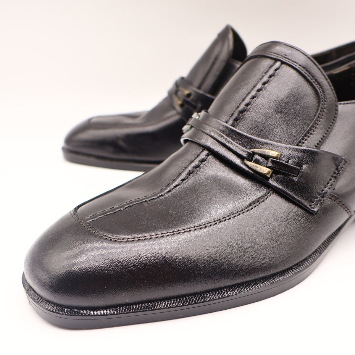 Fortune Shoes Loafers Mens 10 Vintage 70s Black Leather Square Toe Deadstock - take2supply