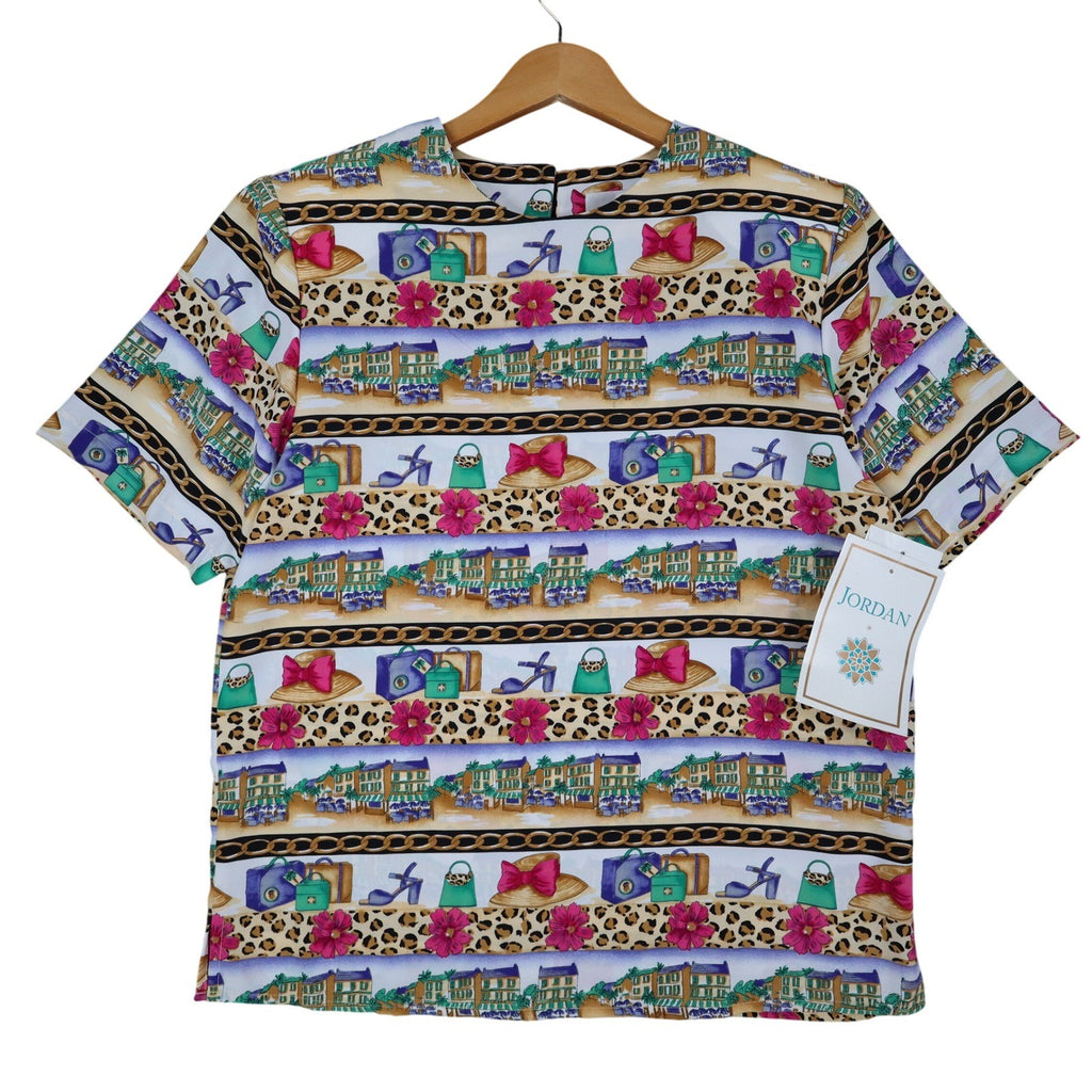 Jordan Top Womens Small Vintage 90s Novelty Print Leopard Chain Link SS NWT - take2supply