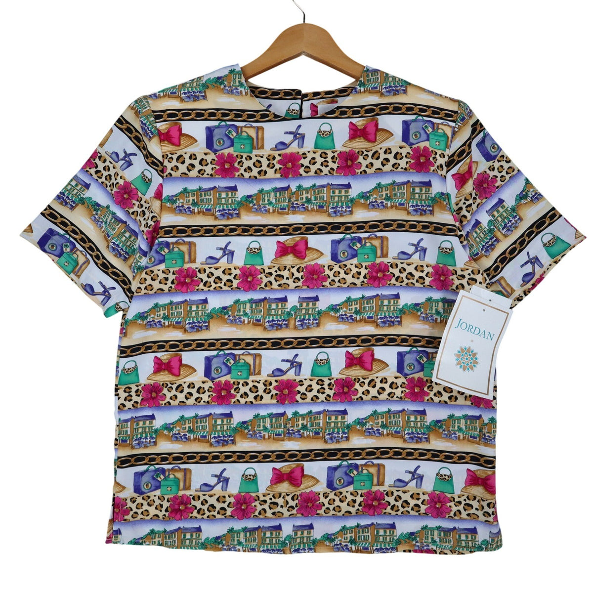 Jordan Top Womens Small Vintage 90s Novelty Print Leopard Chain Link SS NWT - take2supply