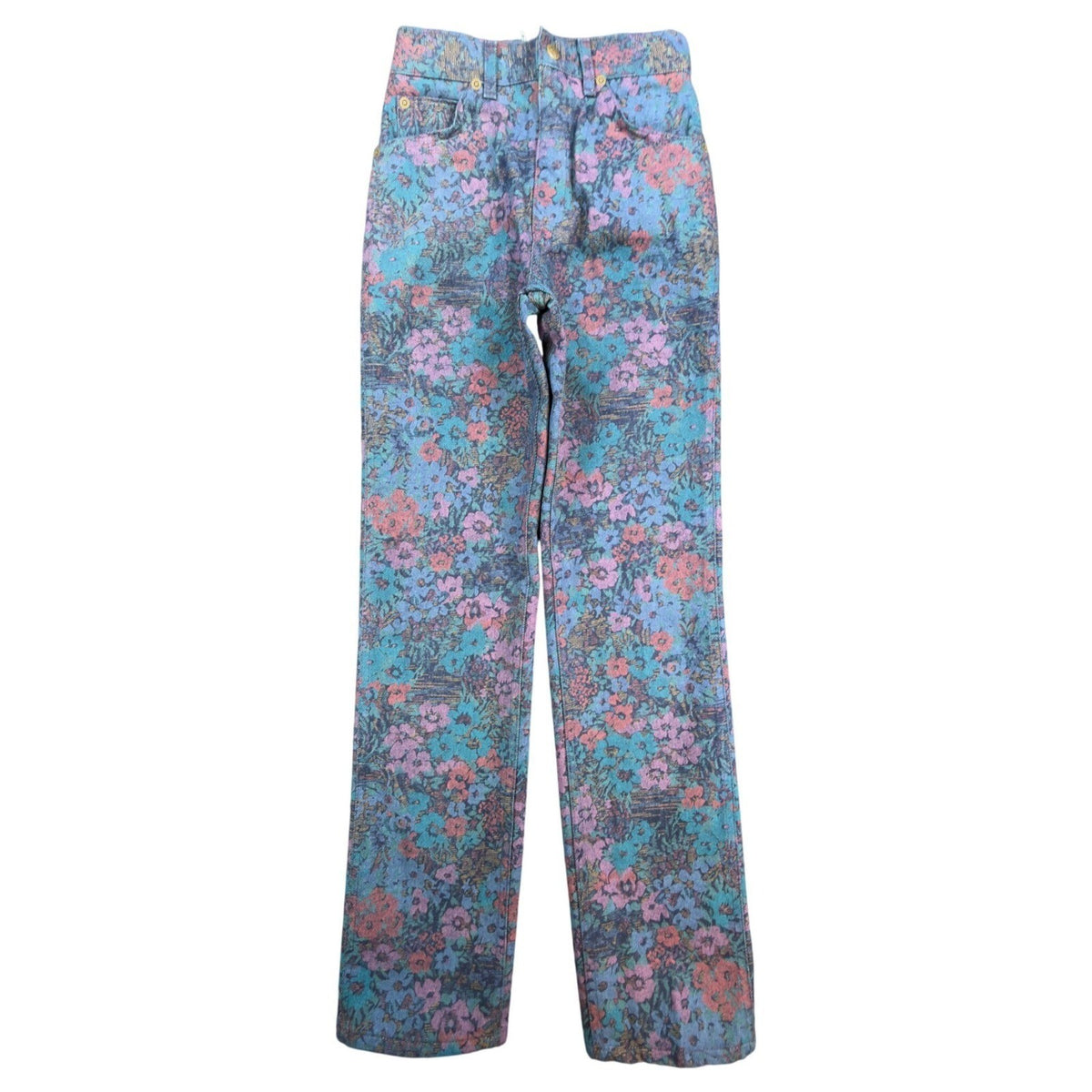 Lee Vintage 90s Floral Jeans Girls 12 Reg Blue USA Made NOS NWT 25 Waist - take2supply