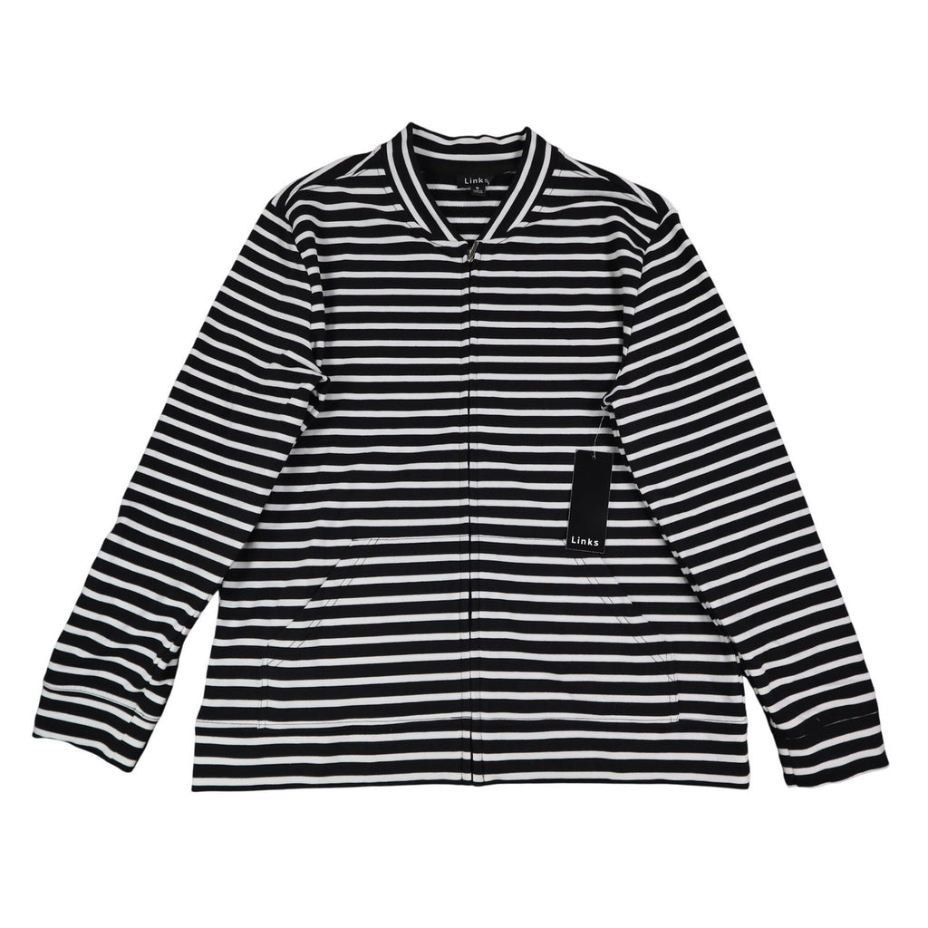 Links Womens S Black White Striped Full Zip Knit Jacket Stretch NWT - take2supply
