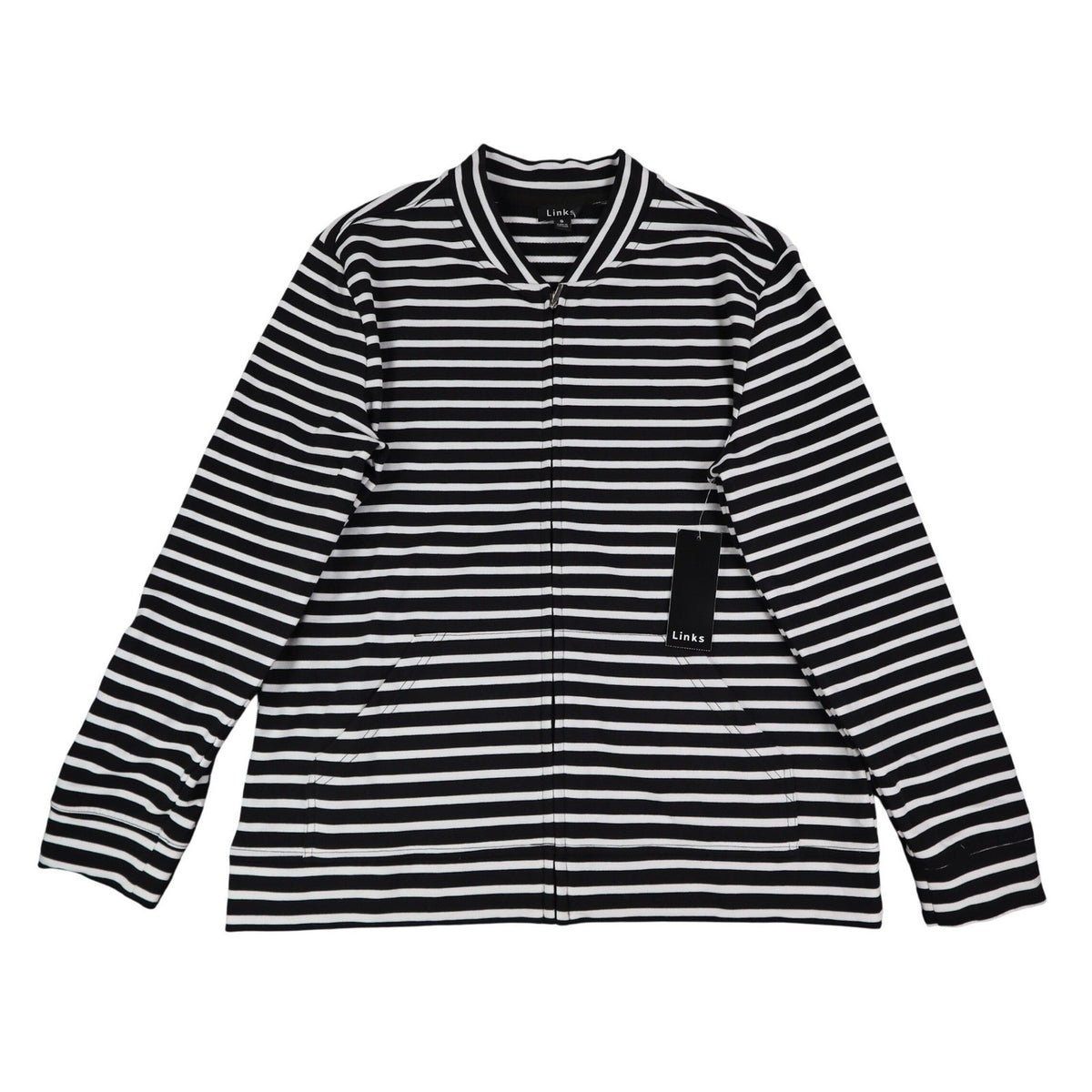 Links Womens S Black White Striped Full Zip Knit Jacket Stretch NWT - take2supply