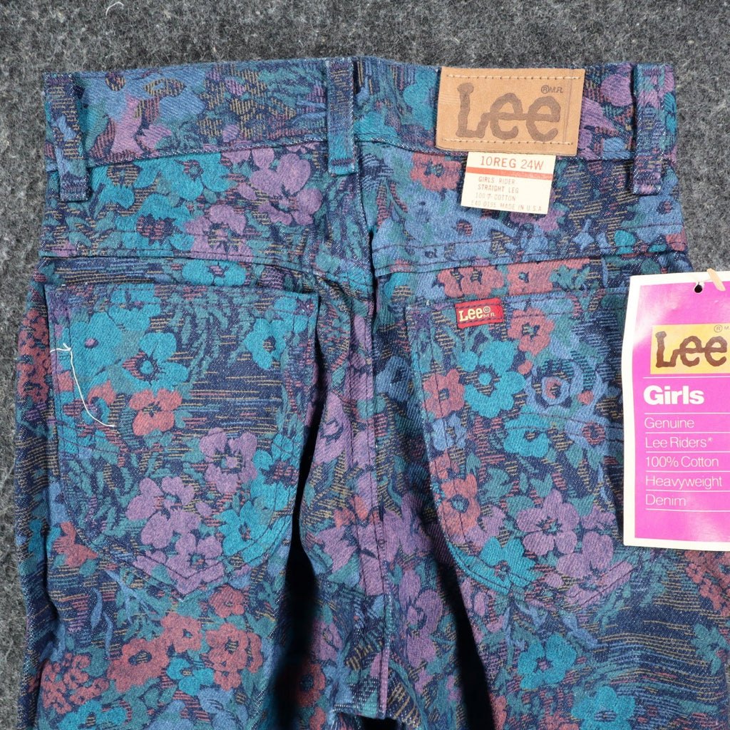 Lee Riders Girls 10 Regular Floral Jeans Straight Leg Blue USA Cotton NOS NWT - take2supply