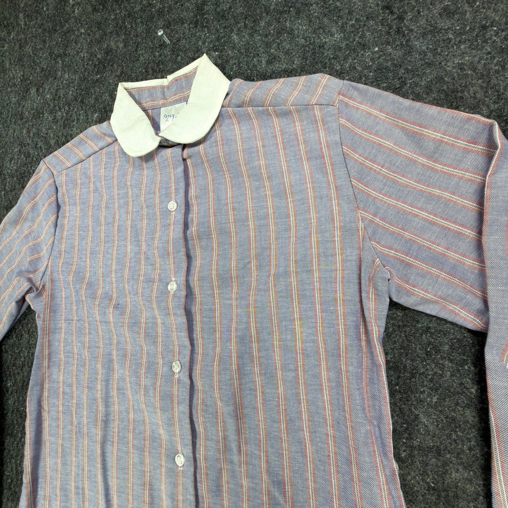 Fancy Free Vintage 70s Striped Blouse Girls 7 Blue Red White NWT - take2supply