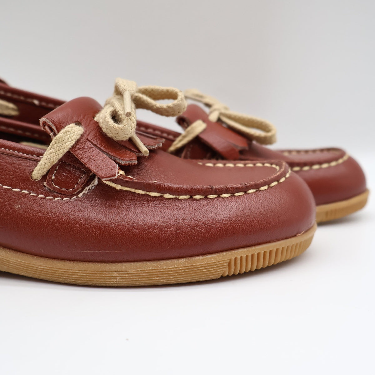 Dashers Kiltie Loafers Kids Size 3 C Vintage Burgundy Leather Shoes Deadstock - take2supply
